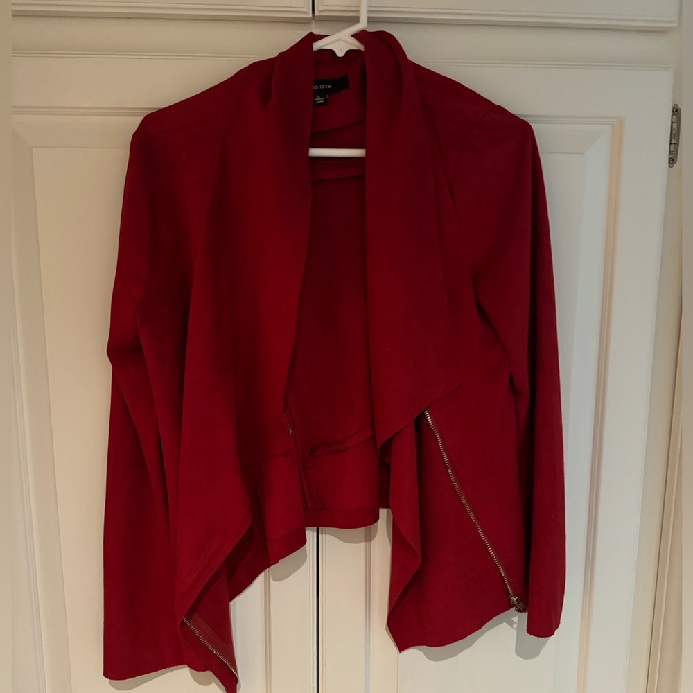 Deep Red Faux Suede Crop Zip Jacket
